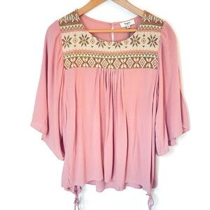 New Hayden‎ Las Angeles Pink Embroidered Boho Top, Women's Size Large